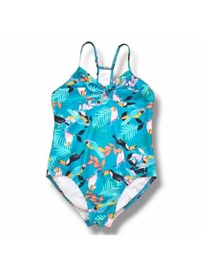 SPEEDO Girls M Tropical Parrot Racerback One Piece Swimsuit